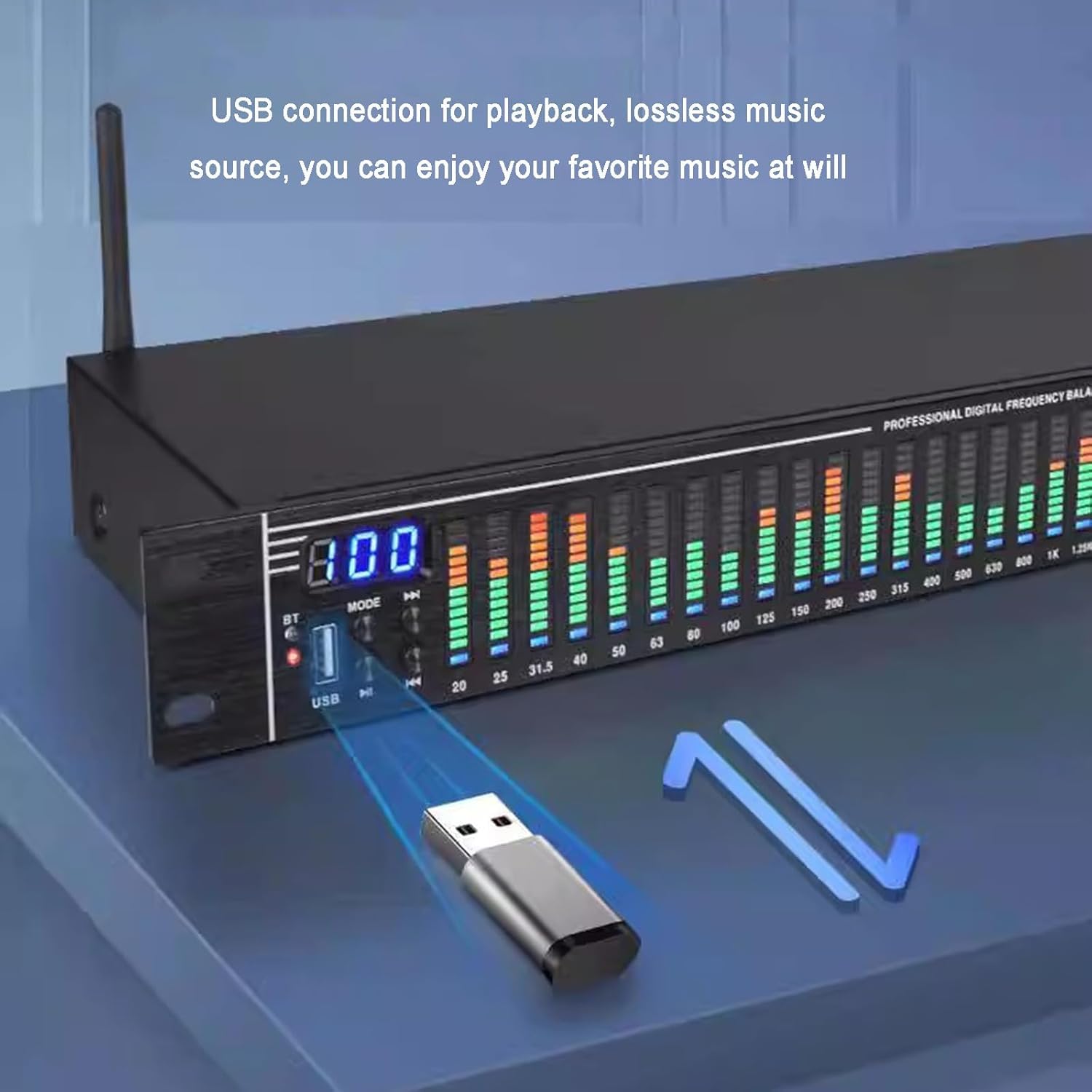 Procesador de Audio Ecualizador gráfico estéreo de 31 Bandas, Ecualizador de Audio Digital, con Pantalla de Espectro LED, 10 Efectos preestablecidos, reducción de Ruido
