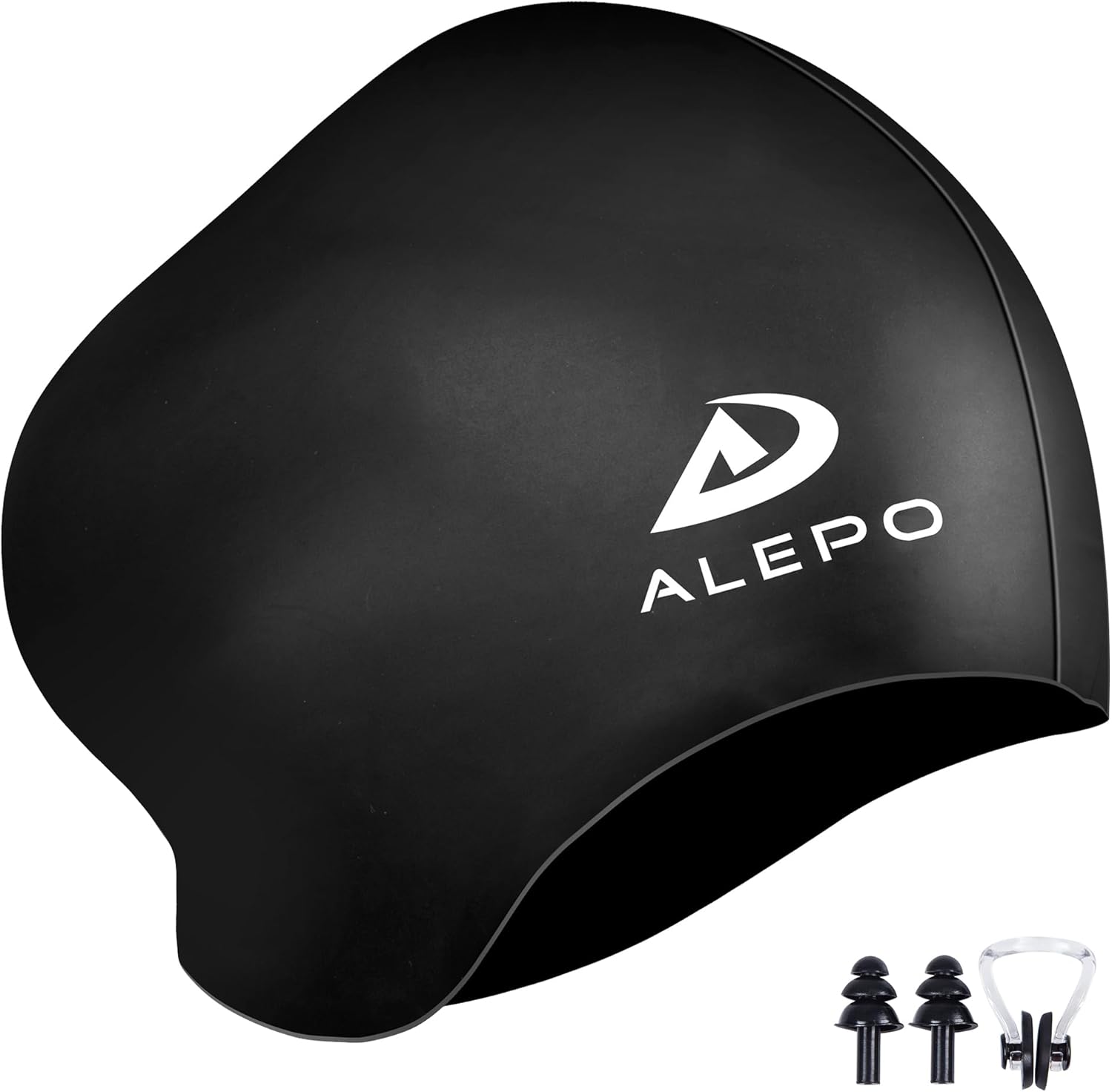 Womens Swim Cap for Long Hair, High Elasticity Thick Silicone Swimming Hats for Women Men Unisex Adults, Bathing Swimming Caps with Ear Plugs and Nose Clip, Keep Your Hair Dry Black