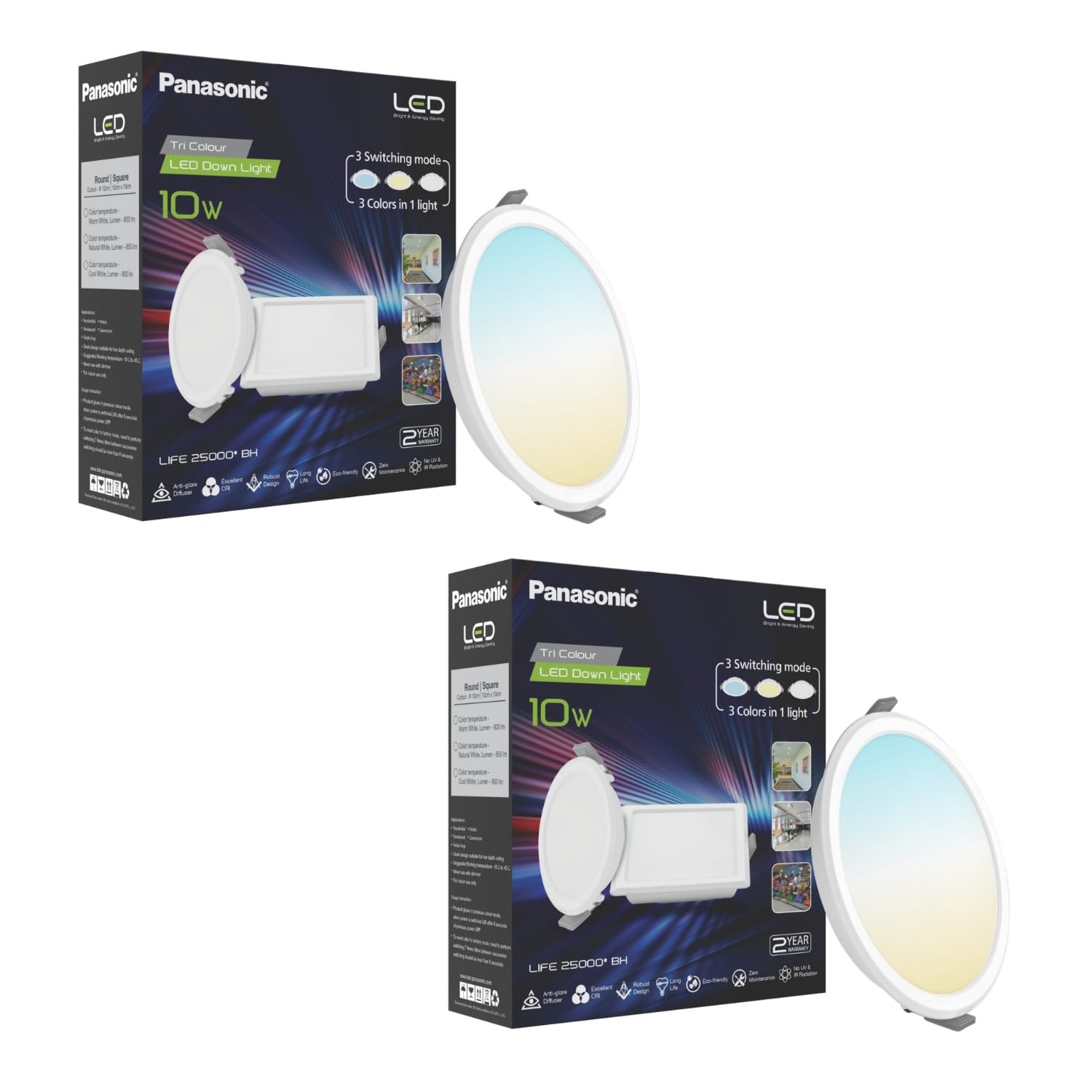 Panasonic 10W 3 in 1 Colour Led Round Downlight, Tri Colour Recessed False Ceiling Light for Home, Office with 100mm Cutout, (Cool, Natural & Warm White -PDLM0110CNW-2)-image-14