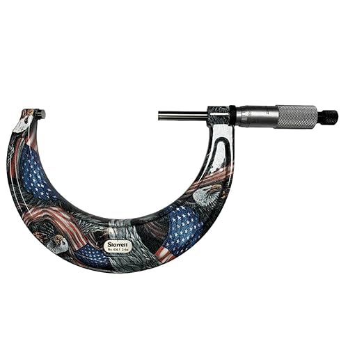 Starrett Micrómetro exterior con husillo de una pieza, acabado cromado satinado y diseño avanzado de manga, tema American Pride, rango de 3-4