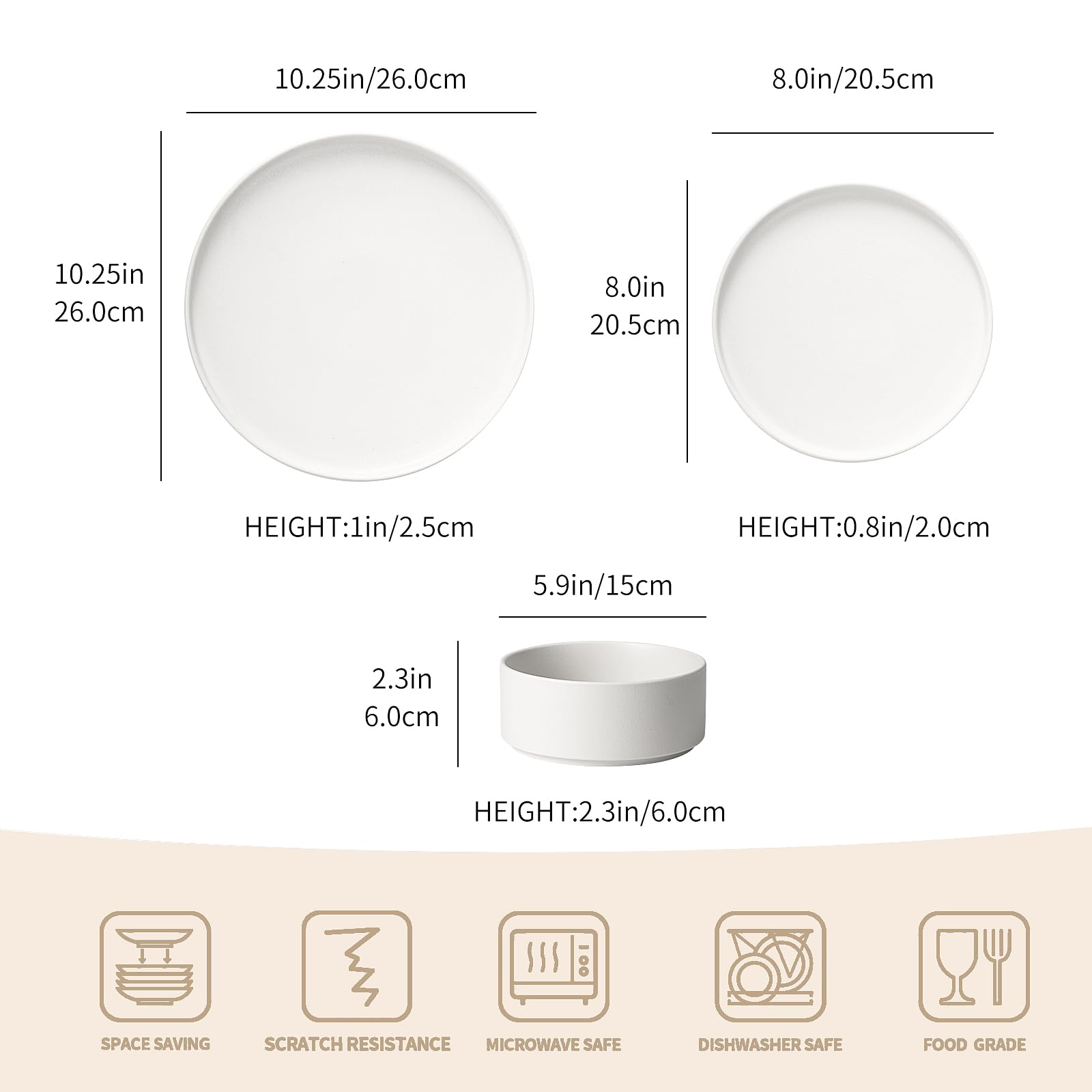 GZG Ceramic Dinnerware Set for 8,24 Piece Modern Style Stoneware Set,Microwave and Dishwasher Safe Plate and Bowl,Scratch Resistant Stackable (Ivory White, Set(24PCS))