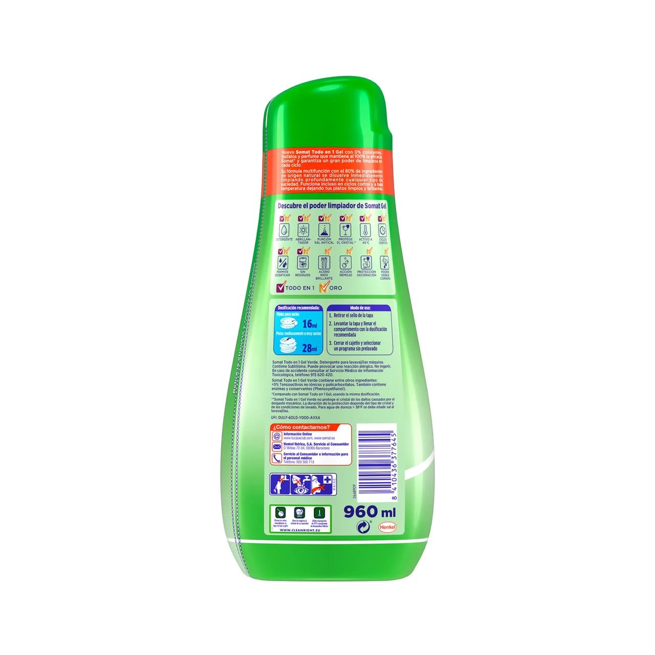 Detersivo per piatti in gel Tutto in 1 960 ml. Confezione da 3