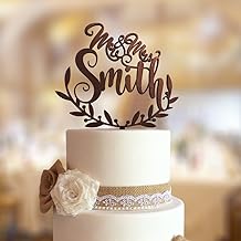 Mr and Mrs Cake Topper Rustic Brown Wood Cake Topper for Wedding Party Event Decorations Custom Cake Topper Gift for Bride and Groom Personalized Last Name Cake Topper
