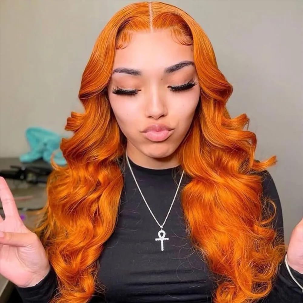 Orange Ginger Lace Front Wigs 16 inch Human Hair Body Wave 13x4 HD Lace Frontal Wigs Human Hair Colored Wigs for Women