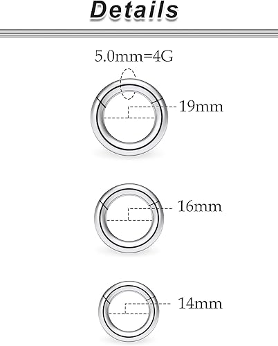 Miniatura 2 de Ocptiy 6G 8G 12G 14G 16G Anillos de tabique con bisagras Calibradores Túneles Tapones Pendientes Kit de estiramiento de acero quirúrgico con Juego
