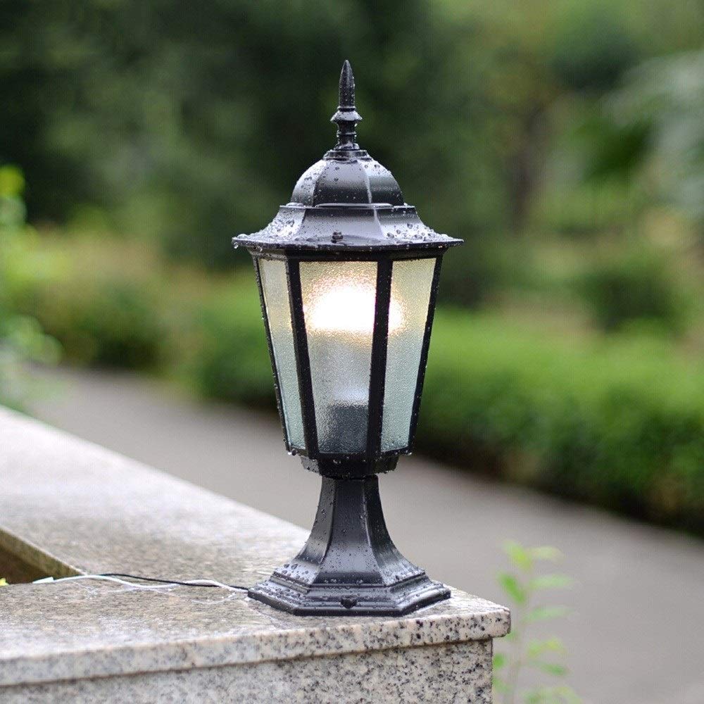 Lampy słupkowe Zewnętrzna europejska odporna na deszcz aluminiowa lampa kolumnowa Antyczna wodoodporna IP56 Słupek Lampa słupkowa LED Zewnętrzny ganek,Czarny