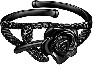 Rose Necklaces/Adjustable Rings Silver/18K Gold/Black Gun Plated Flower Pendant/Open Ring Elegant Jewelry Gifts for Women