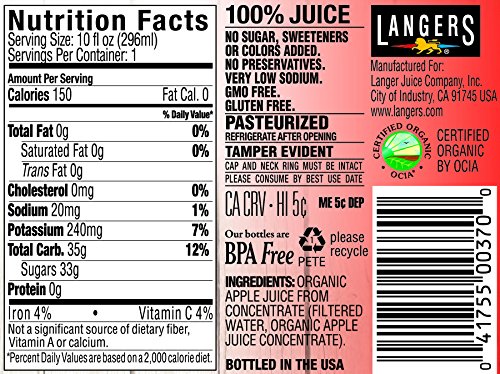 Miniatura 2 de Langers Jugo de manzana 100% orgánico, 10 onzas líquidas (paquete de 12)
