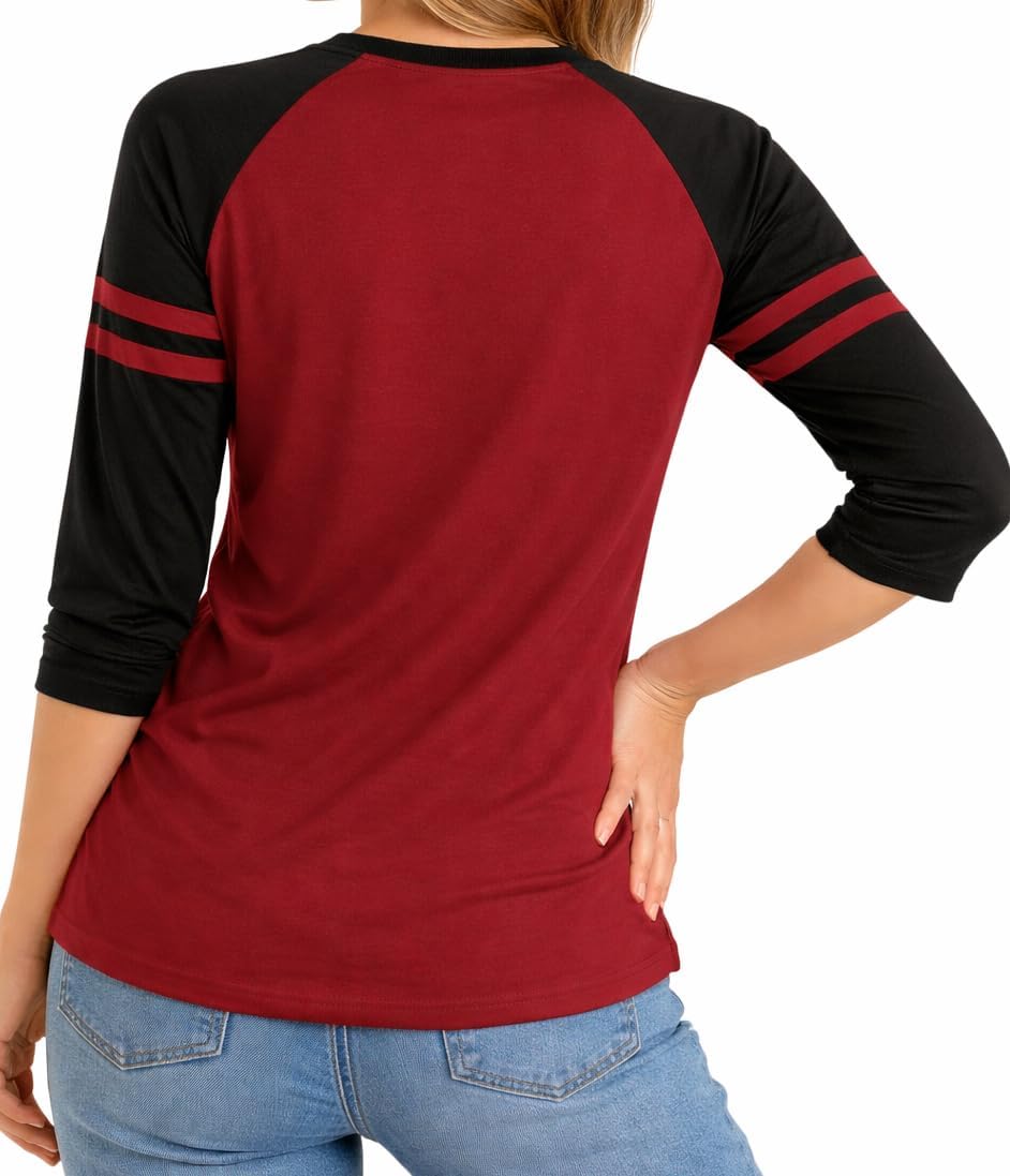 Women’s 3/4 Sleeve Striped Raglan Tee – Classic Baseball Jersey Style Top - Image 2
