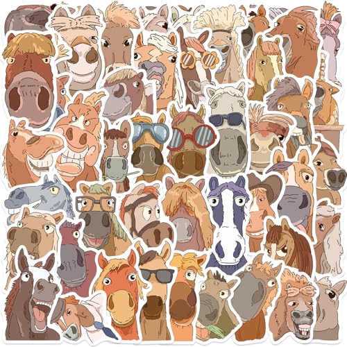 Funny Horse Meme Sticker Pack for Adults, 50Pcs Cute Cartoon Animals Vinyl Waterproof Sticker for Water Bottles Laptops Scrapbook, Kawaii Horse-Faced Meme Decals, Cool Party Favors