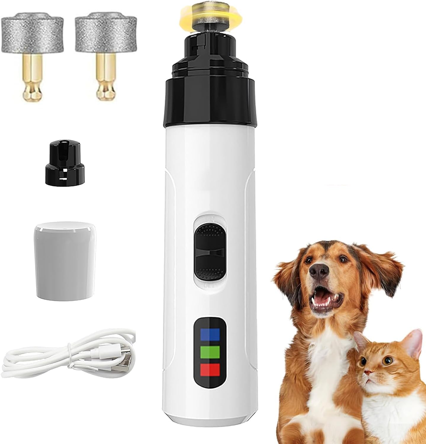 Upgraded Quiet Dog Nail Grinder - 2-Speed Rechargeable Pet Nail Trimmer with 2 Grinding Heads, Painless Grooming Tool for Small Medium Large Dogs & Cats