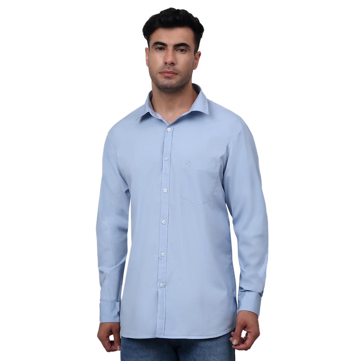 cantabil men solid casual light blue shirt