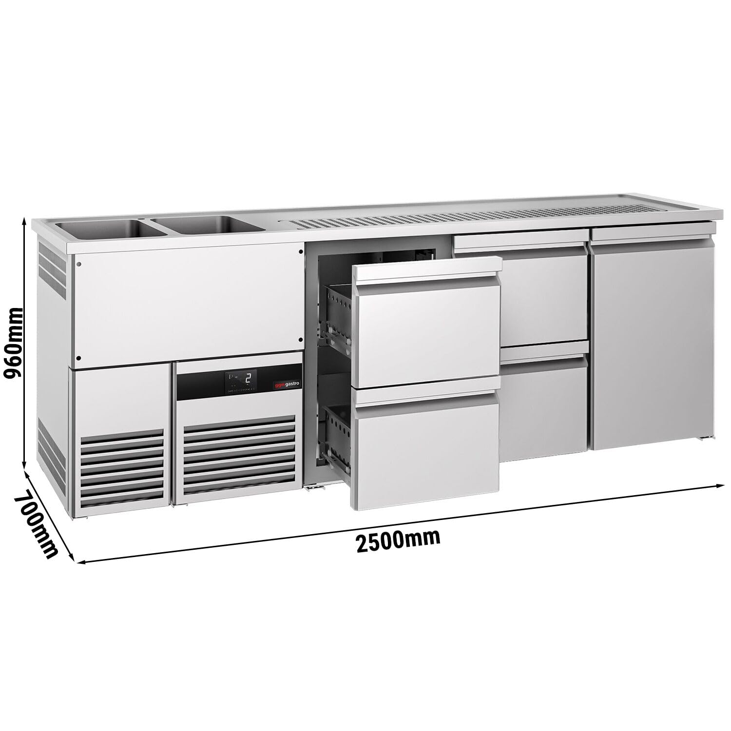 GGM Gastro Biertheke Premium 2500x700mm 1 Tür 4 Schubladen