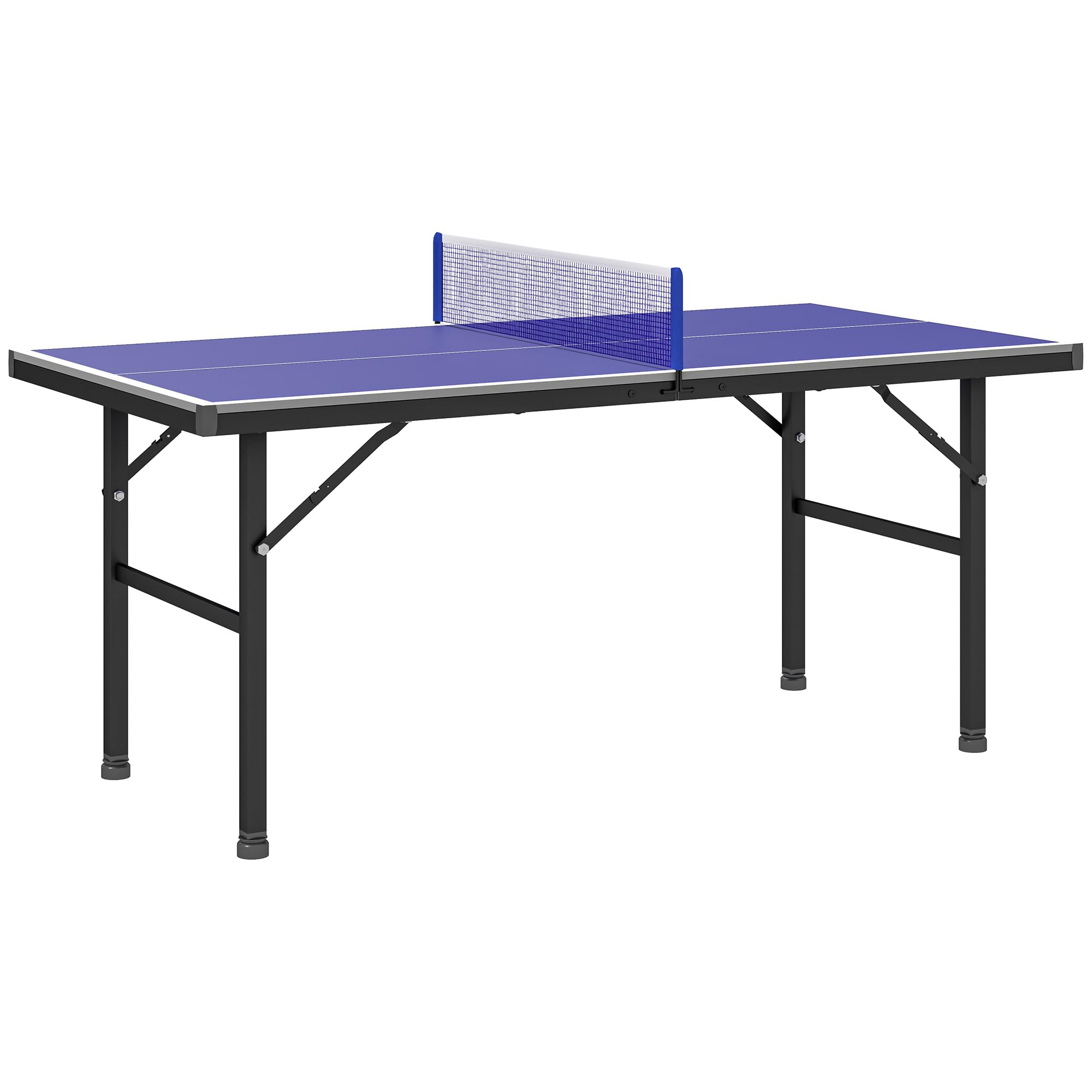 SPORTNOW Mini Table de ping Pong 153x76cm avec Plateau traité UV, Table Pliante pour intérieur et extérieur, Table de Tennis de Table avec Pieds réglables, Filet et 5 Pieds, Bleu