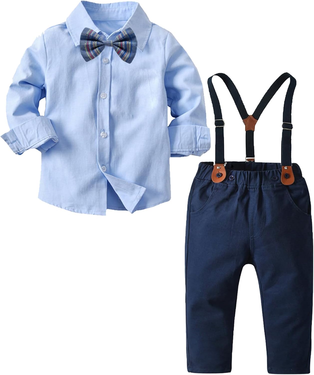 Toddler Baby Boy Gentleman Clothes Set, 3Pcs Clothing Set Long Sleeve Bowtie Shirt+Suspender Pants Dress Suits