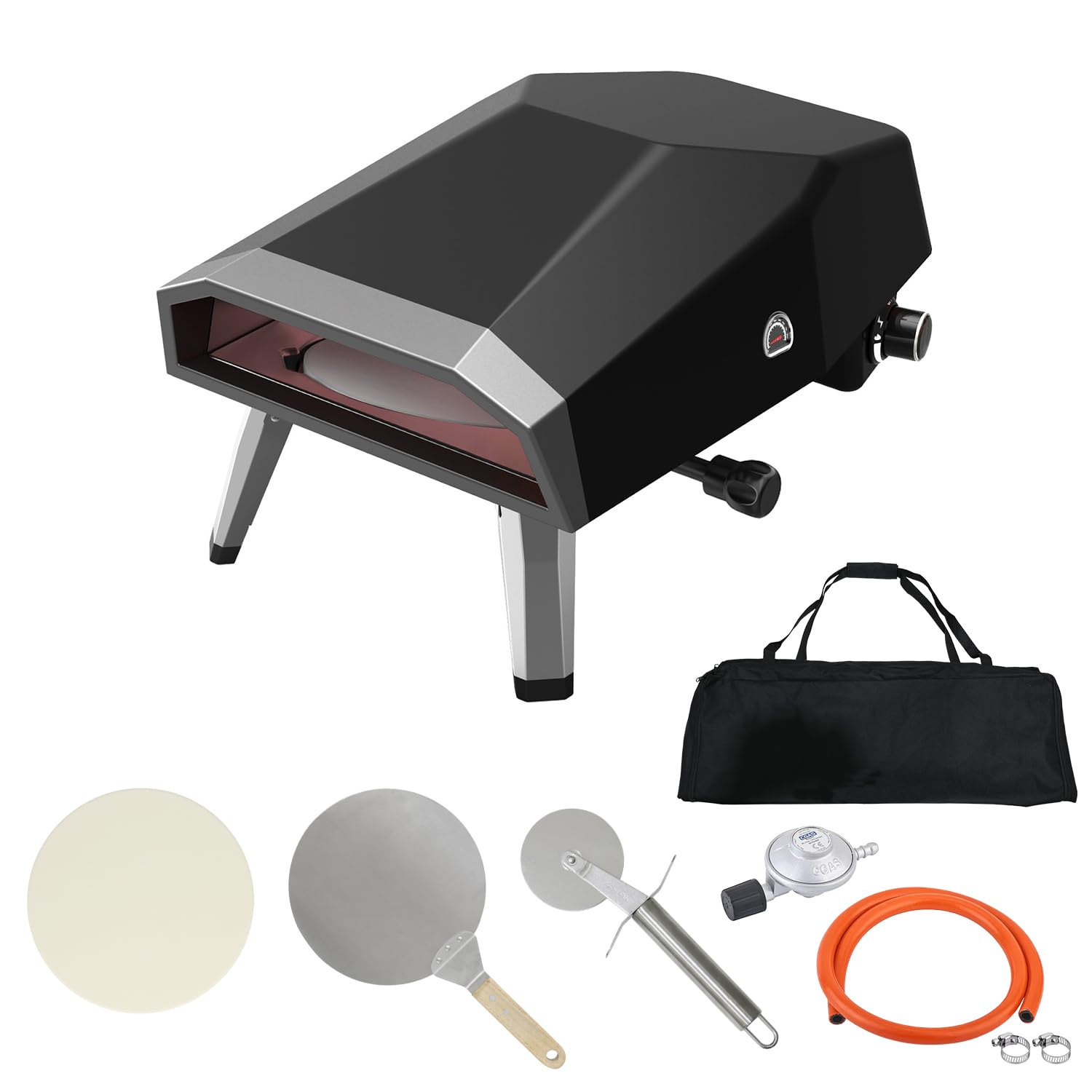 Amazon | Qrachic ピザ窯 ガス式 12インチ 回転式ピザオーブン ガス