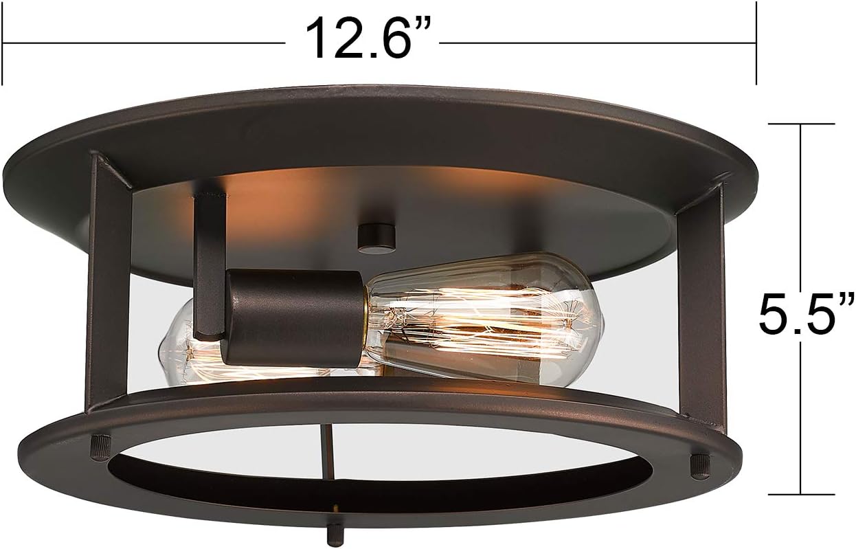 Emliviar Industrial Ceiling Light, Vintage 2-Light Flush Mount Ceiling Light Fixture, Oil Rubbed Bronze Finish, YE19108-F2 ORB
