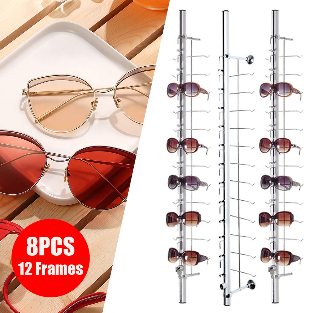 WANLECY 8 Pack Sunglasses Display Racks Aluminium Lockable Sunglasses Eyeglasses Storage Organizer Display Stand Holder (Hold 12 Pairs Glasses/Rod)