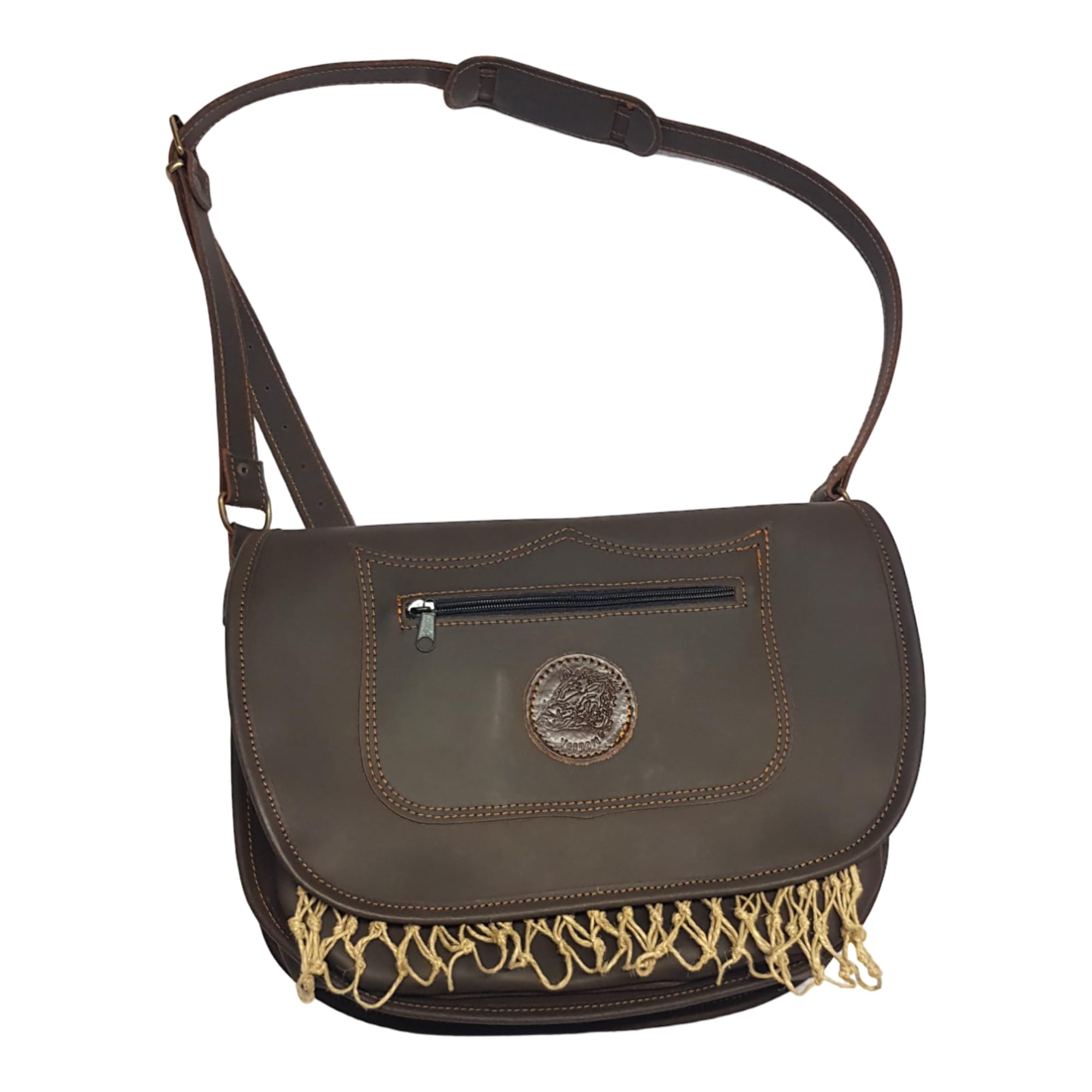 Morral Cuero Caza con Red de cáñamo
