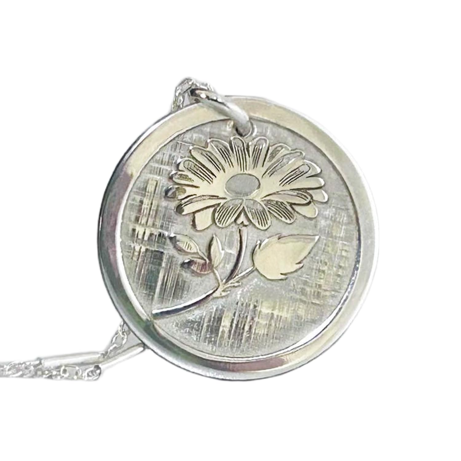 Collar con colgante de moneda con grabado de flor de 24 mm con cadena tipo cable de 45 cm | Plata de ley 925 | Joyería de regalo unisex | WW_PNDN_2119