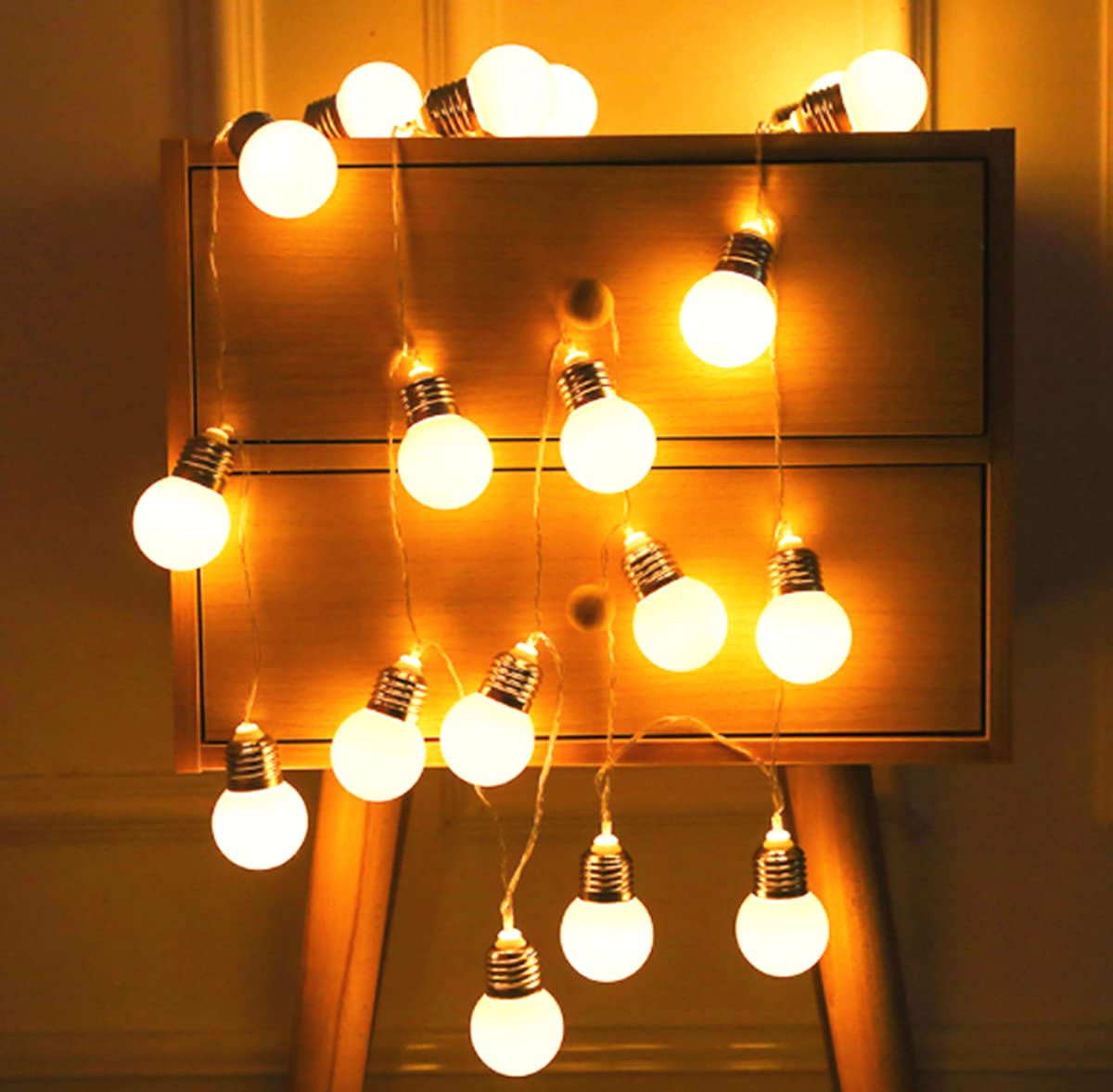 EONYUANGUO Indoor Bulb String Lights, 5M 20 LED Globe Fairy String Lights Battery Bulb String Lights with 2 Modes Lighting for Outdoor, Garden, Christmas (Cream)