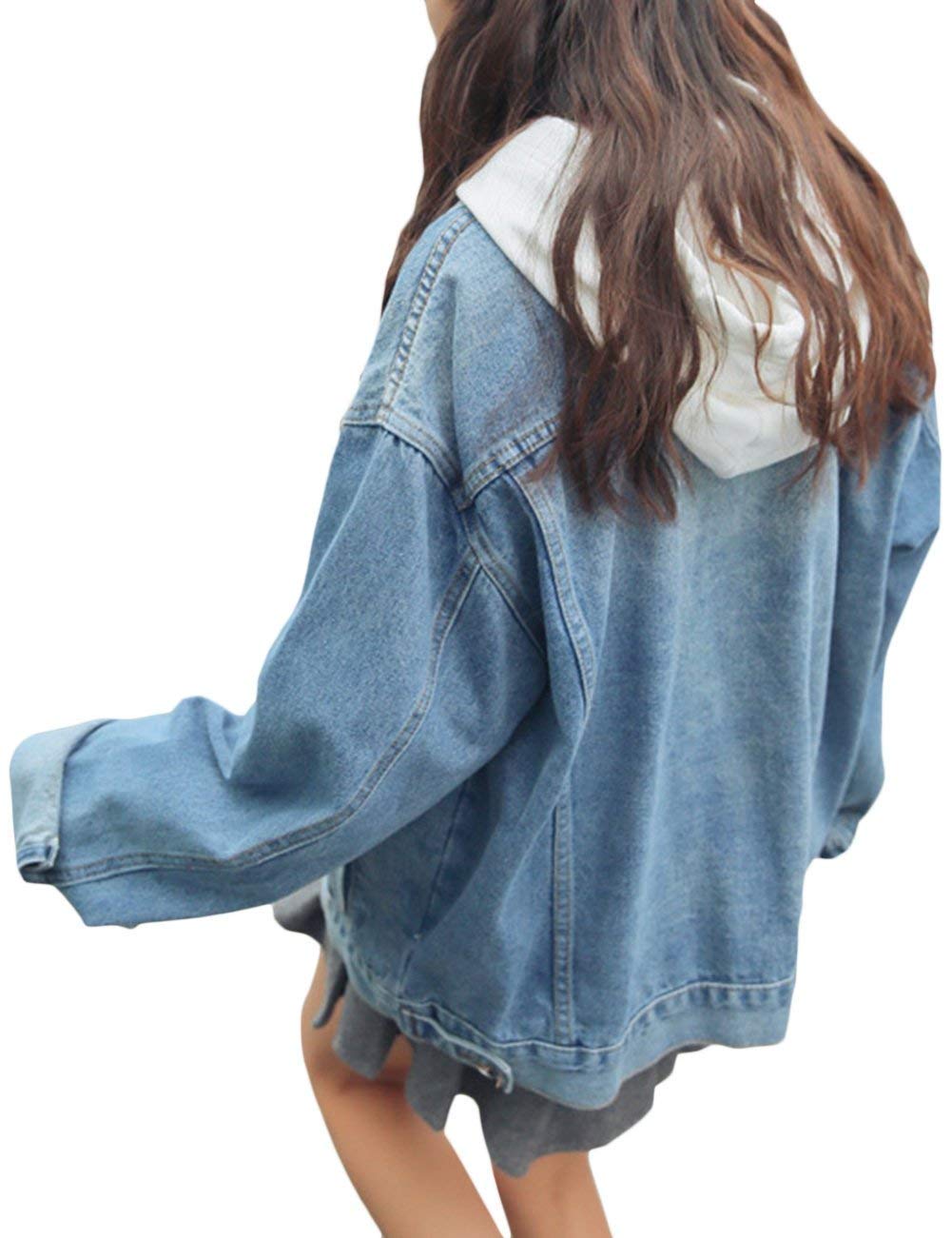 Huixin Kurtka dżinsowa damska vintage moda luźny chłopak styl denim płaszcz długi retro rękaw klapa wypoczynek elegancka wiosna jesień kurtka dżinsowa odzież wierzchnia