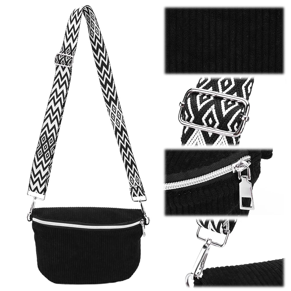 Sac banane en velours côtelé avec sangle réglable, sac de poitrine pour homme et femme