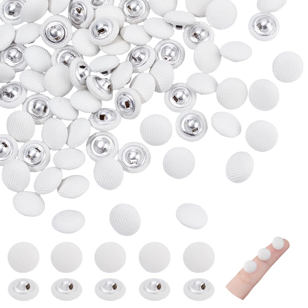 NBEADS 100 Pcs Fabric Covered Button, 10mm White Fabric Metal Shank Buttons 1-Hole Fabric Cloth Covered Round Buttons Crafting Sewing Shank Buttons for Clothes DIY Project Scrapbooking Decorations