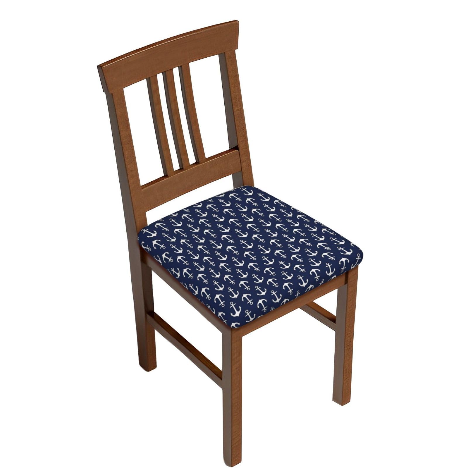 Nautical Anchors Chair Covers Set of Two Pieces Stretch Removable Washable Seat Cover for Kitchen Dining Room