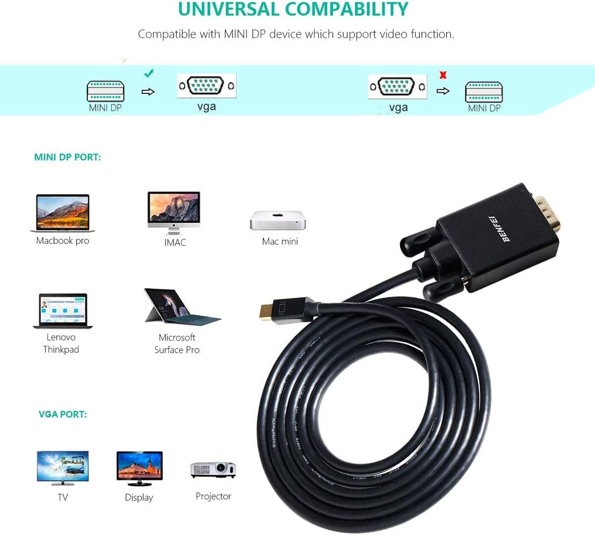 70% Off Discount Mini DisplayPort to VGA Cable, Benfei Mini DisplayPort to VGA 6 Feet Cable (Thunderbolt 2 Compatible) with MacBook Air/Pro, Surface Pro/Dock, Monitor, Projector Black Friday - 50% OFF Mini DisplayPort to VGA Cable, Benfei Mini DisplayPort to VGA 6 Feet Cable (Thunderbolt 2 Compatible) with MacBook Air/Pro, Surface Pro/Dock, Monitor, Projector