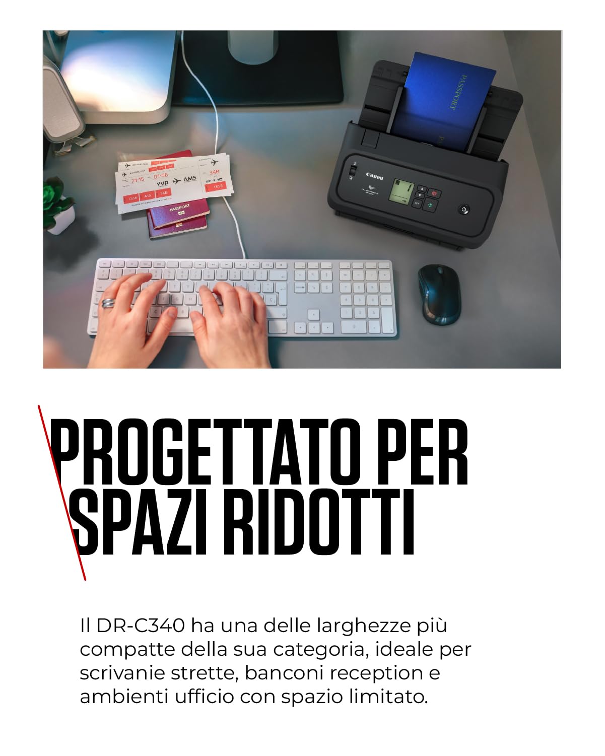Canon imageFORMULA DR-C340 Scanner documenti A4 | Design ultra compatto e avanzata elaborazione immagini per ufficio | Alimentatore automatico da 100 fogli | Con Canon CaptureOnTouch Pro