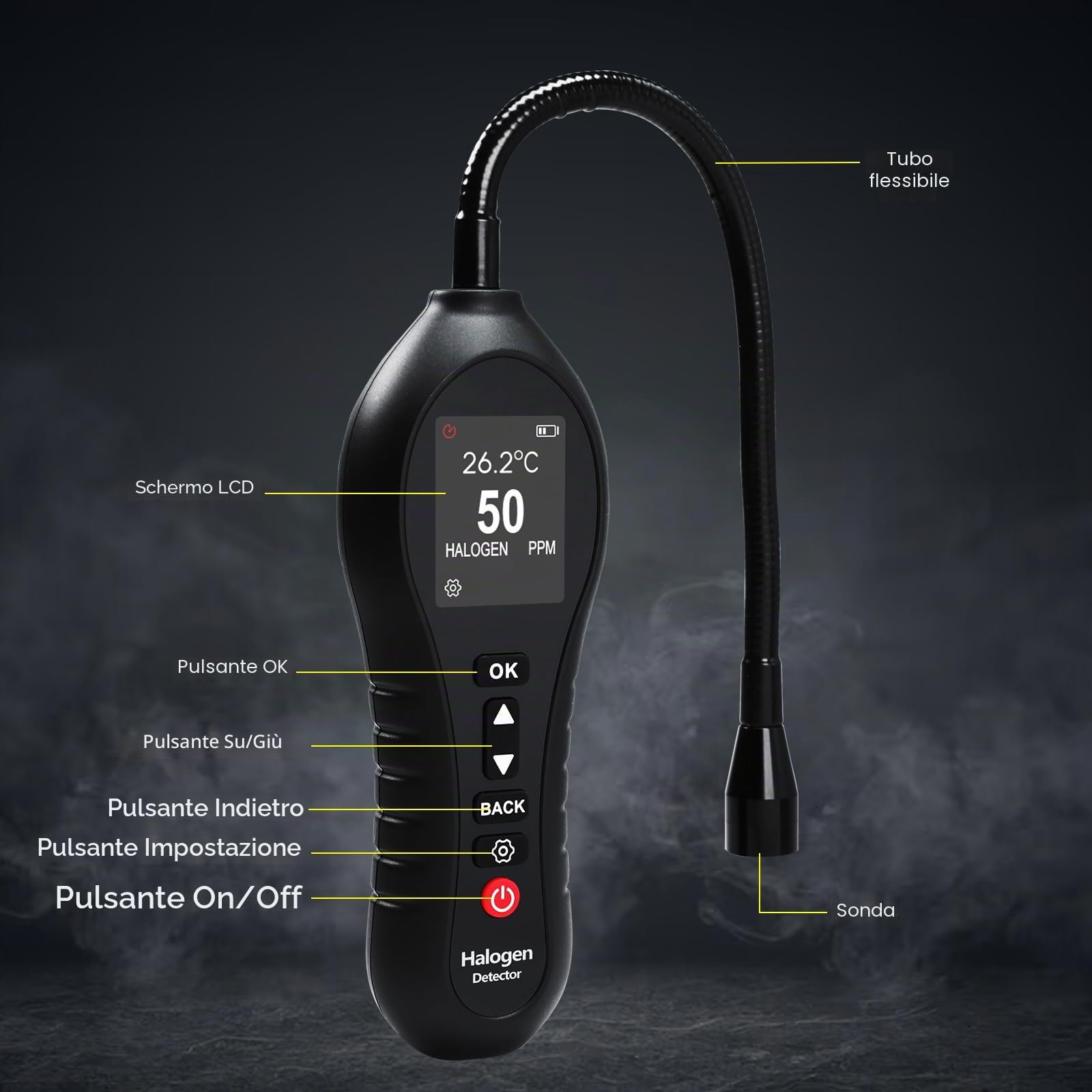 Rilevatore di perdite di refrigerante HVAC Freon Sniffer con sonda flessibile da 25,4 cm, gamma 0-1000 PPM, schermo colorato, per sistemi automobilistici e climatizzati (CFC, HCFC e HFC)