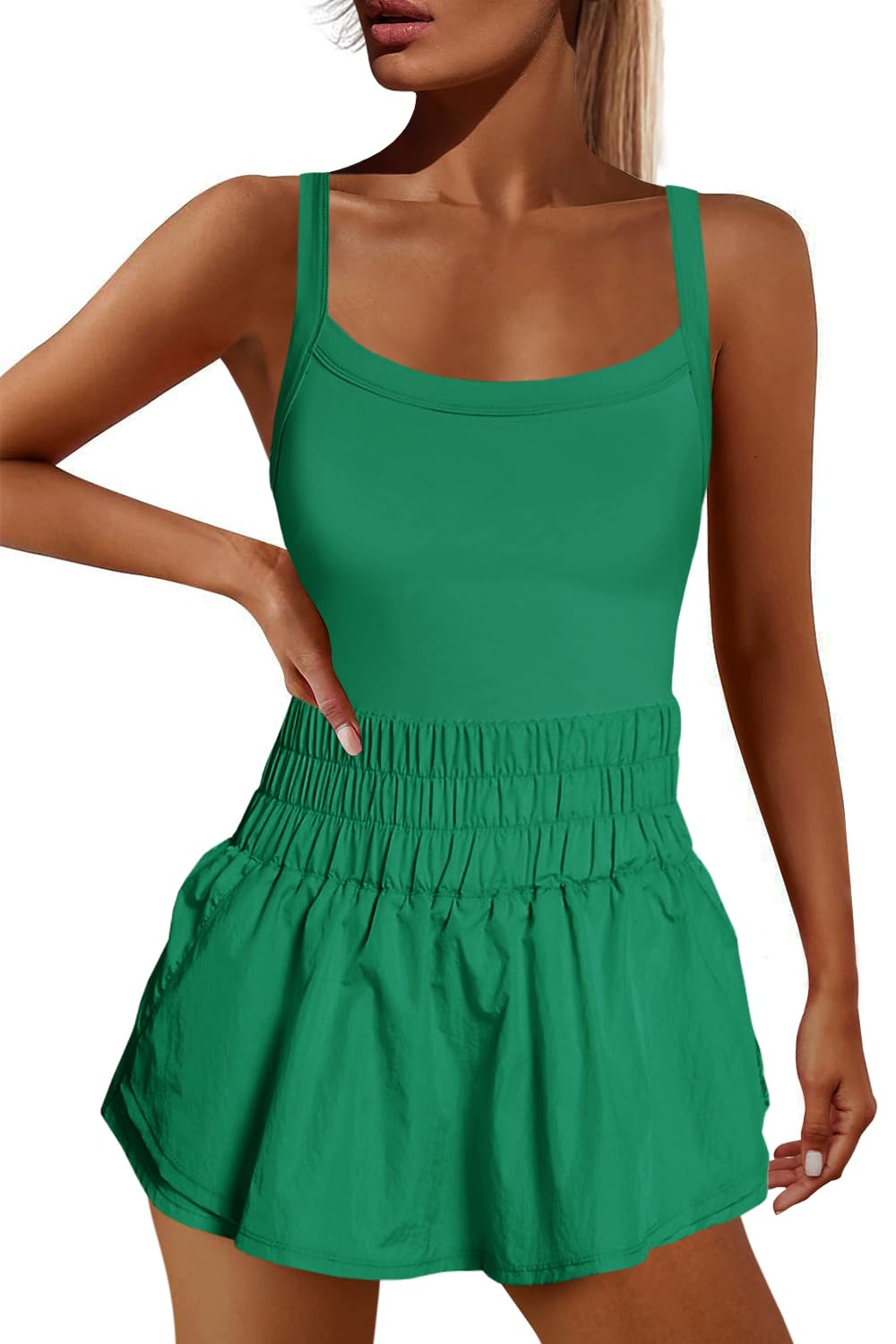 Nirovien Womens Running Skortsie Sleeveless Onesie Athletic Tennis Dresses Workout Mini Dress Exercise Jumpsuits