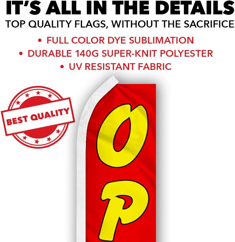 Open Red and Yellow Swooper Feather Flag - Great for Businesses, Restaurants, and more