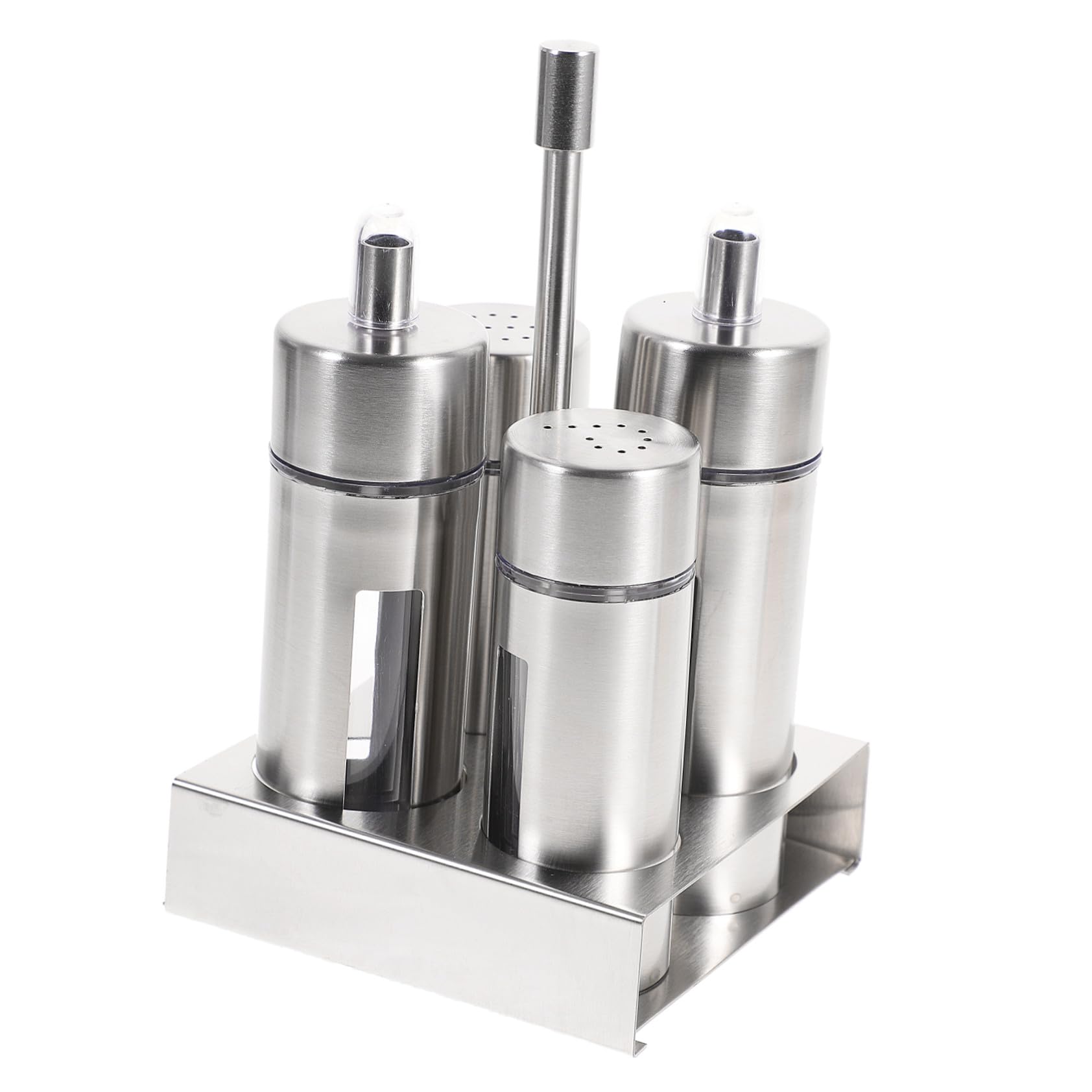 Gatuida Contenedores de Condimentos Botellas Transparentes Juego de 4 de Acero Inoxidable Diseño Extraíble y Base para Cocina en Casa para Sal, Pimienta y Vinagre