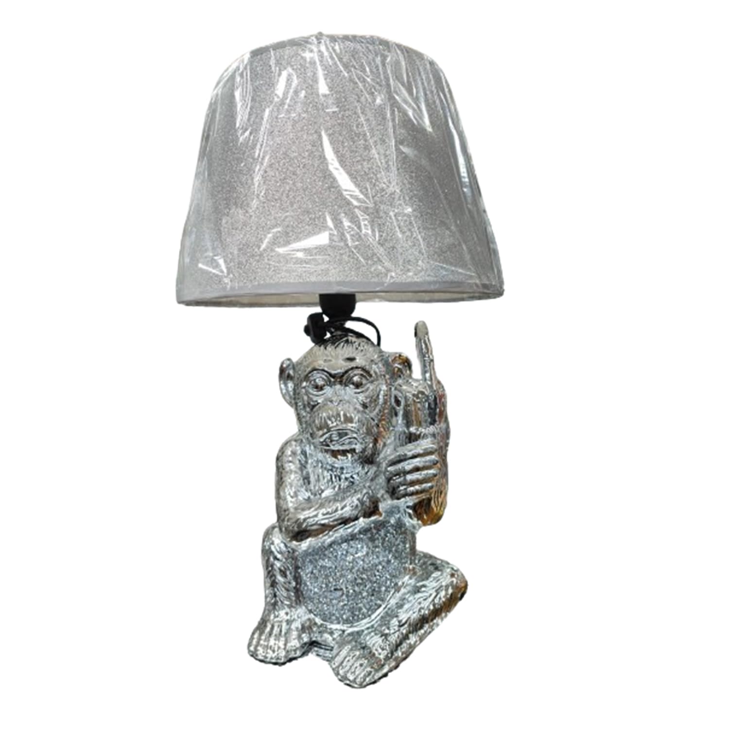 Deenz Silver Monkey Table Lamp Crushed Jewel Romany Diamante Shelf Sitter Ornament Home Decor
