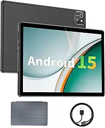 Tablet 10 polegadas Android 15 Tablets, 3GB RAM 64GB ROM 1TB Expand, processador quad-core, tela sensível ao toque LCD 1280x800, WiFi 5, câmera dupla, BT5.0, bateria de 6000mAh (preto)