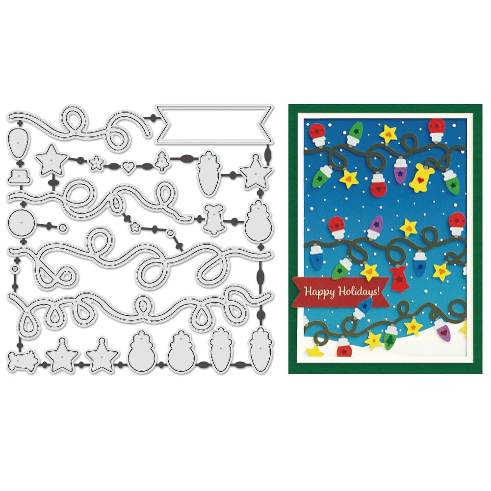 UNICRAFTALE Christmas Light String Metal Cutting Dies Reusable Christmas Starlight Embossing Cut Stencils Background Stencils Dies for DIY Card Making Crafts Scrapbooking Christmas Day Decoration