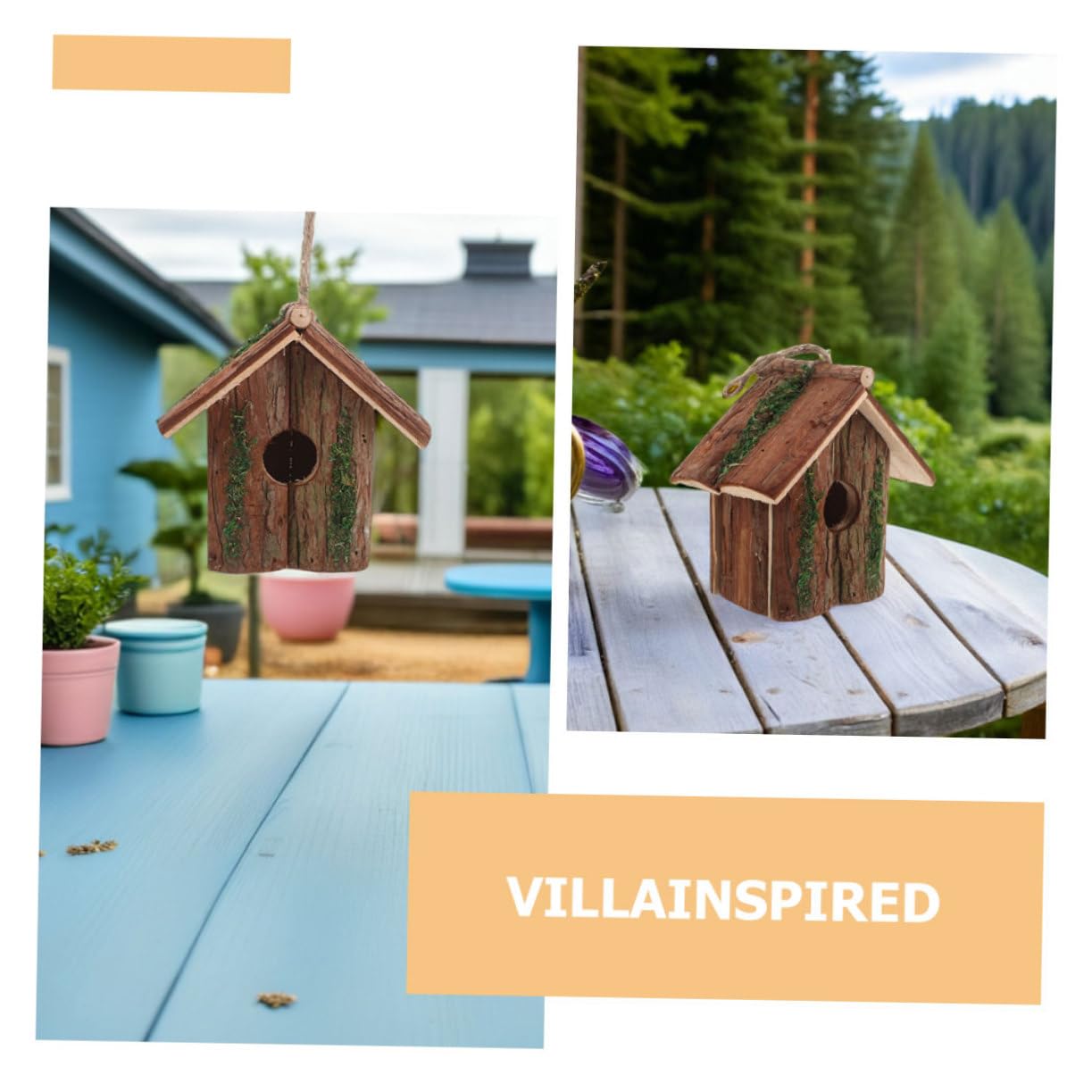 2 Piezas Casa de Pájaros Colgante Exterior Madera Natural Estilo Cabaña con para Colibríes Nido Decoración Jardín Ecológica Rústica