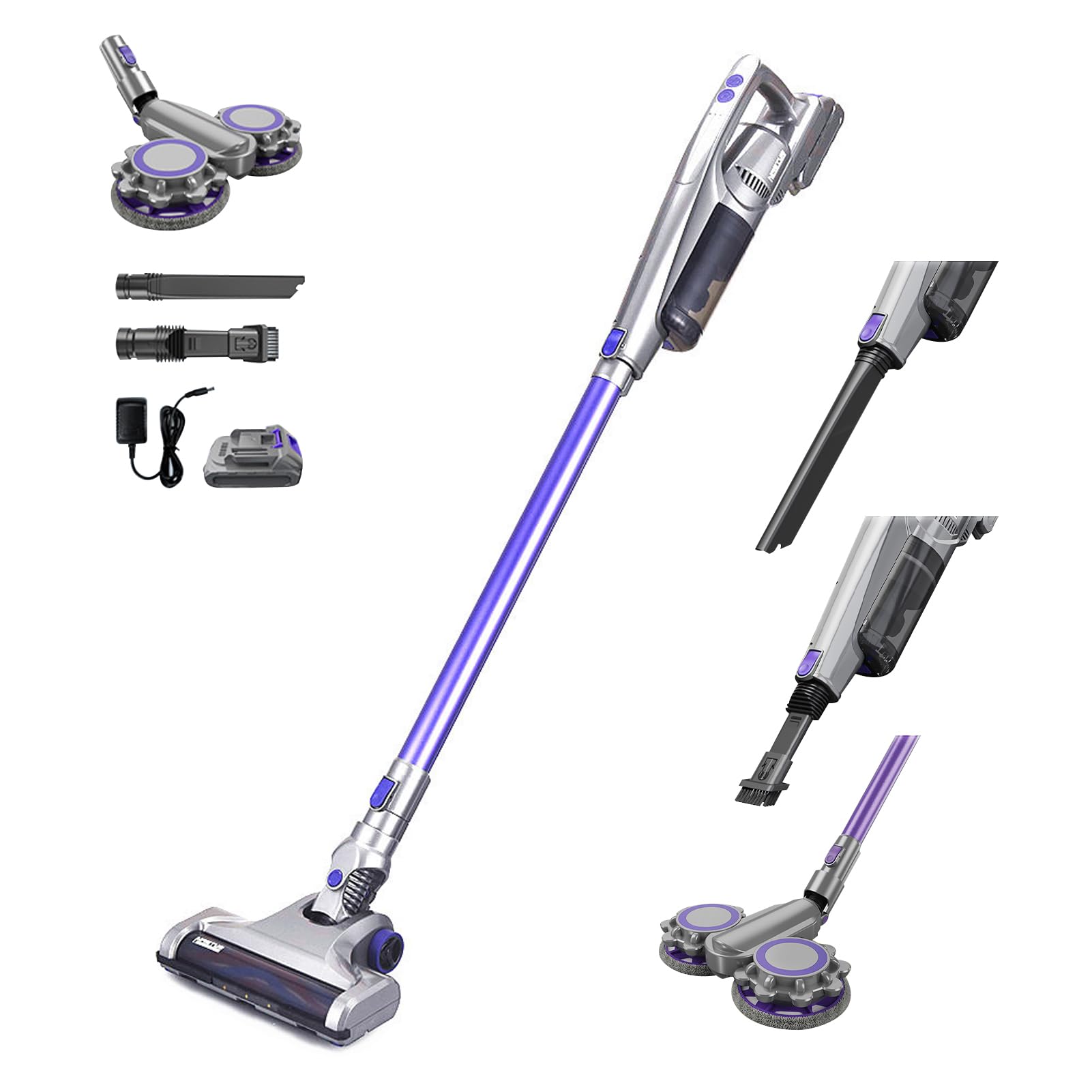TDOOCordless Vacuum Cleaner,25KPa Powerful Stick Vacuum Cleaner with Double Head Mop, 45Min Runtime Battery, 6 in 1 Lightweight Handheld Cordless Vacuum for Carpet Pet Hair Floors