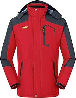 MoFiz Men's Waterproof Ski Jacket Warm Winter Snow Coat Mountain Windbreaker Hooded Thicken Fleece Parka Zip Pockets