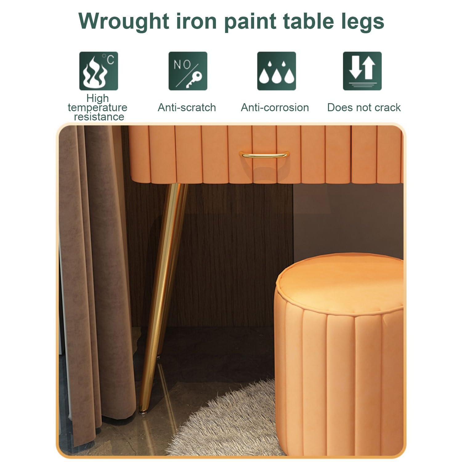 Set da toeletta in legno con illuminazione a LED, sgabello imbottito e mobiletto laterale, elegante tavolo da toeletta per camera da letto, perfetto per ragazze e donne (60 cm / 23.6in)