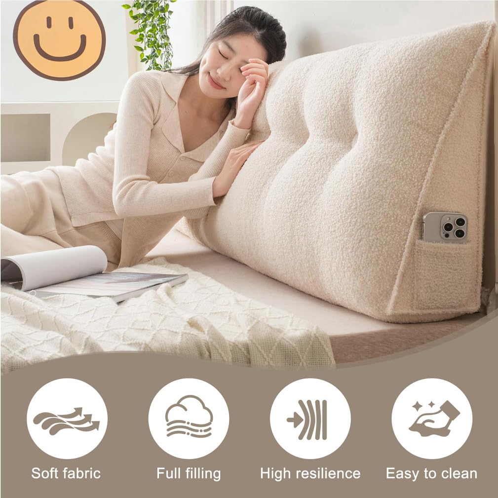 Duża poduszka lędźwiowa/trójkątna poduszka do czytania – ergonomiczna poduszka wspierająca plecy na łóżko i sofę, klin pod plecy do czytania,Gray,120cmx50cmx20cm | 1