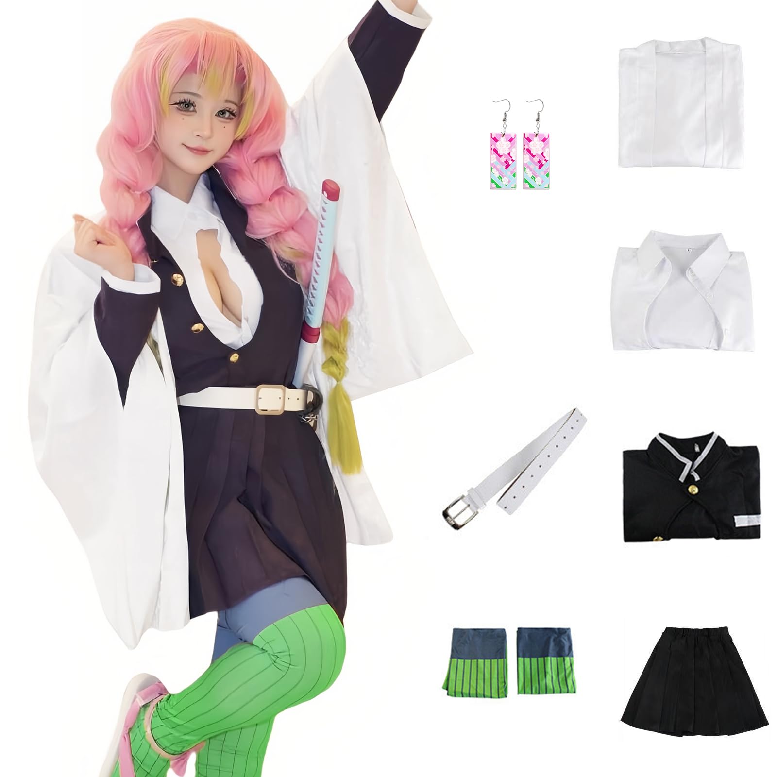 IOPBOT Kimonos Cosplay Costumes Adult Women Girls Anime Japanese Kimono Robe Halloween Outfit with Accessories, White, Large — image 1
