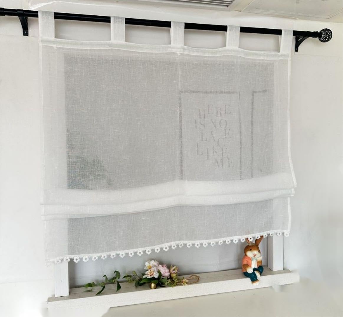 ESLIR Tenda a pacchetto con passanti, per la cucina, trasparente, con passanti, con ricamo, stile moderno, 1 pezzo, 100% poliestere, bacca, BxH 140x140cm