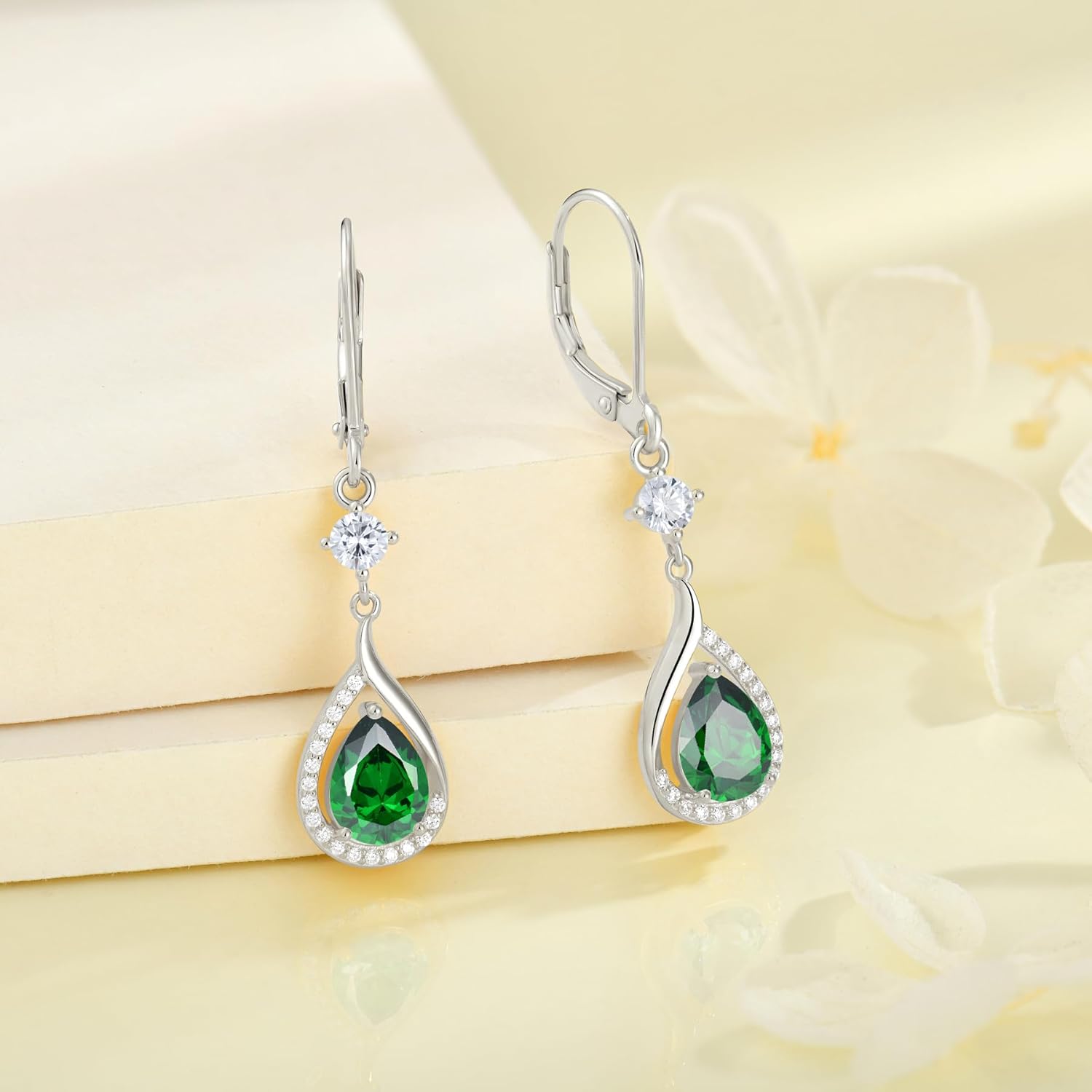 Teardrop Birthstone Earrings for Women 925 Sterling Silver Cubic Zirconia White/Yellow Gold Plated Dangle Drop Earrings Jewelry for Her - Image 2