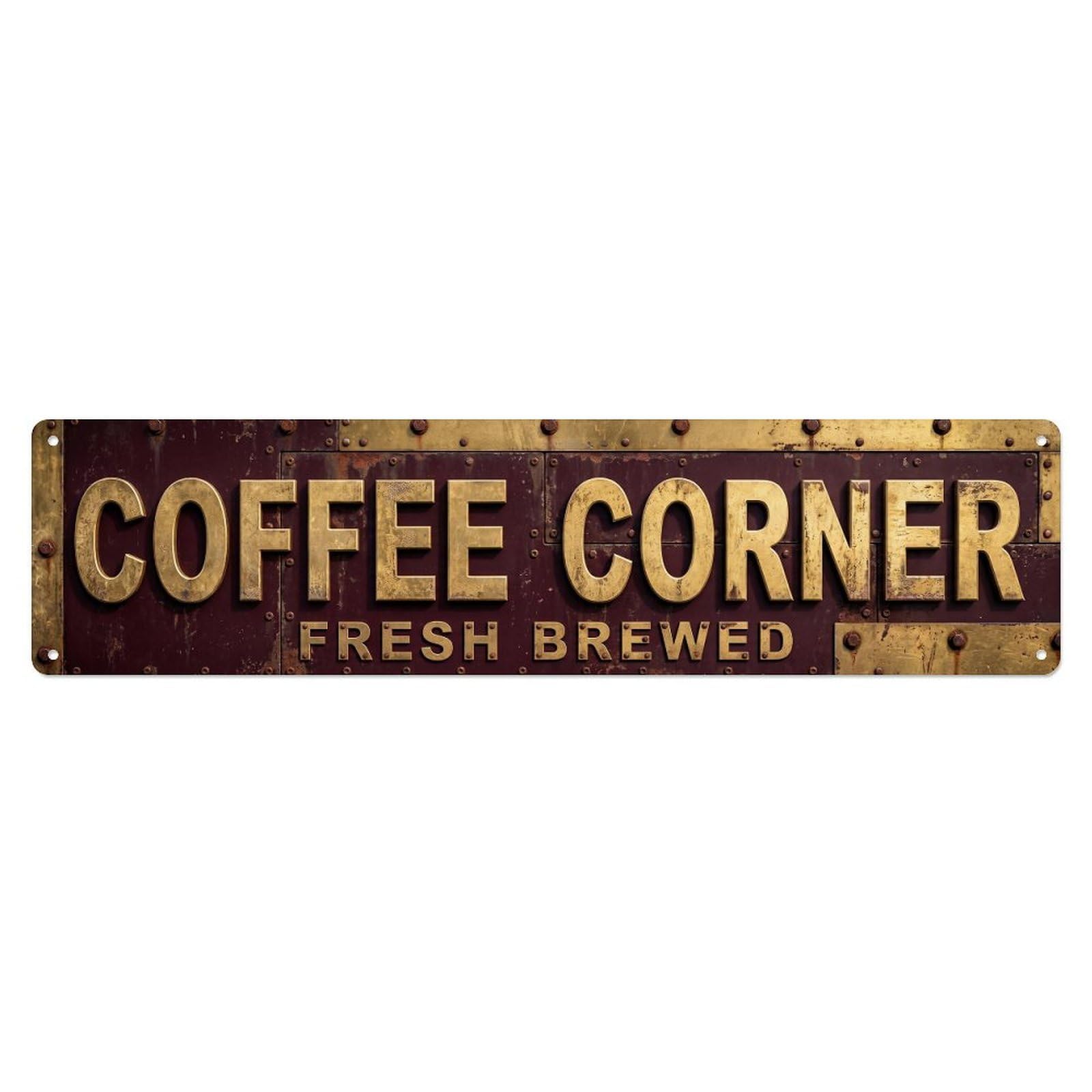 Coffee Corner Maroon Industrial Metal Tin Sign