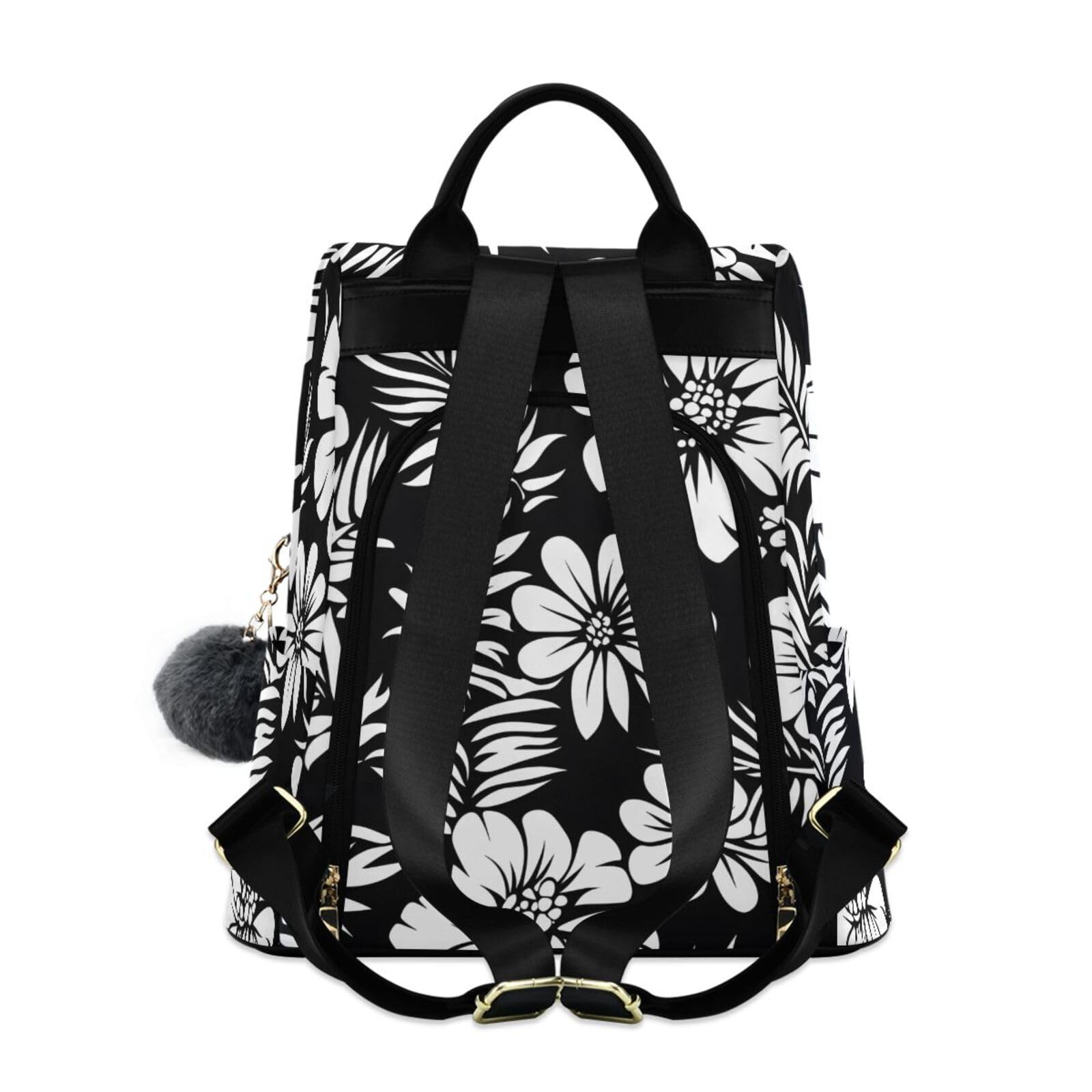 White Flower Pattern Backpack for Women Anti Theft Large Fashion Travel Shoulder Bag Purse Rucksack Lightweight