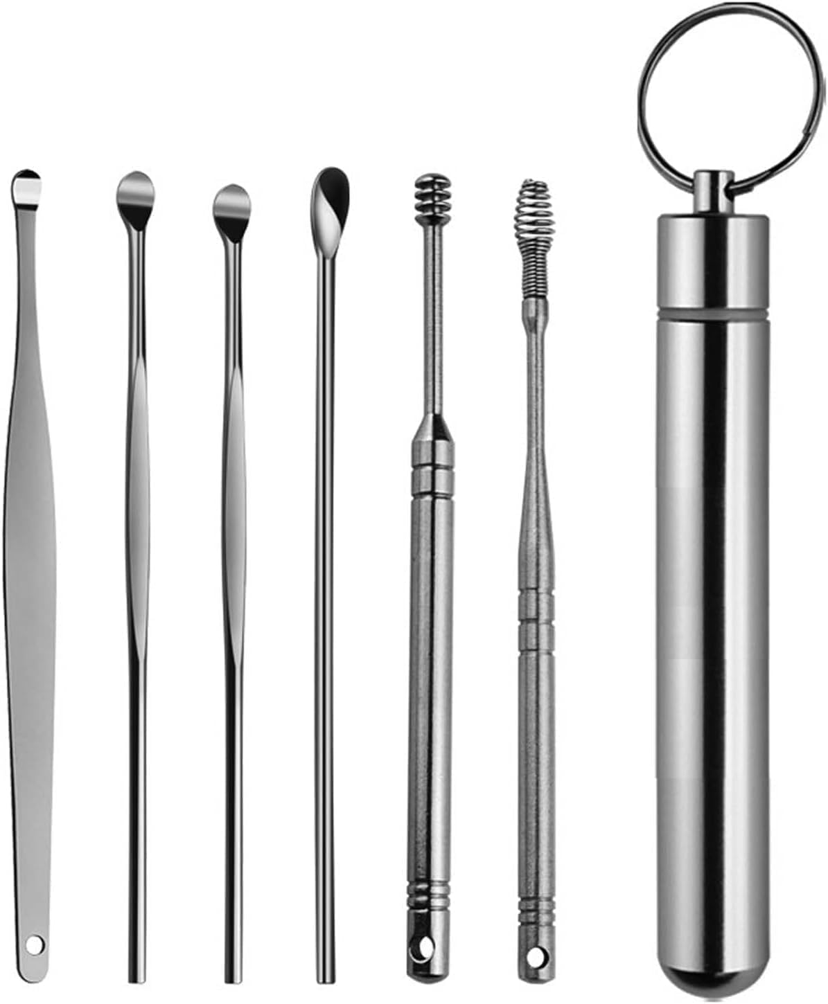 6 in 1 Ear Wax Removal Kit with Stainless Steel Ear Pick, Spring and Spiral Ear Cleansing Tool Set with Portable Storage Case Keychain for Men and Women. (Pack of 1)-image-19