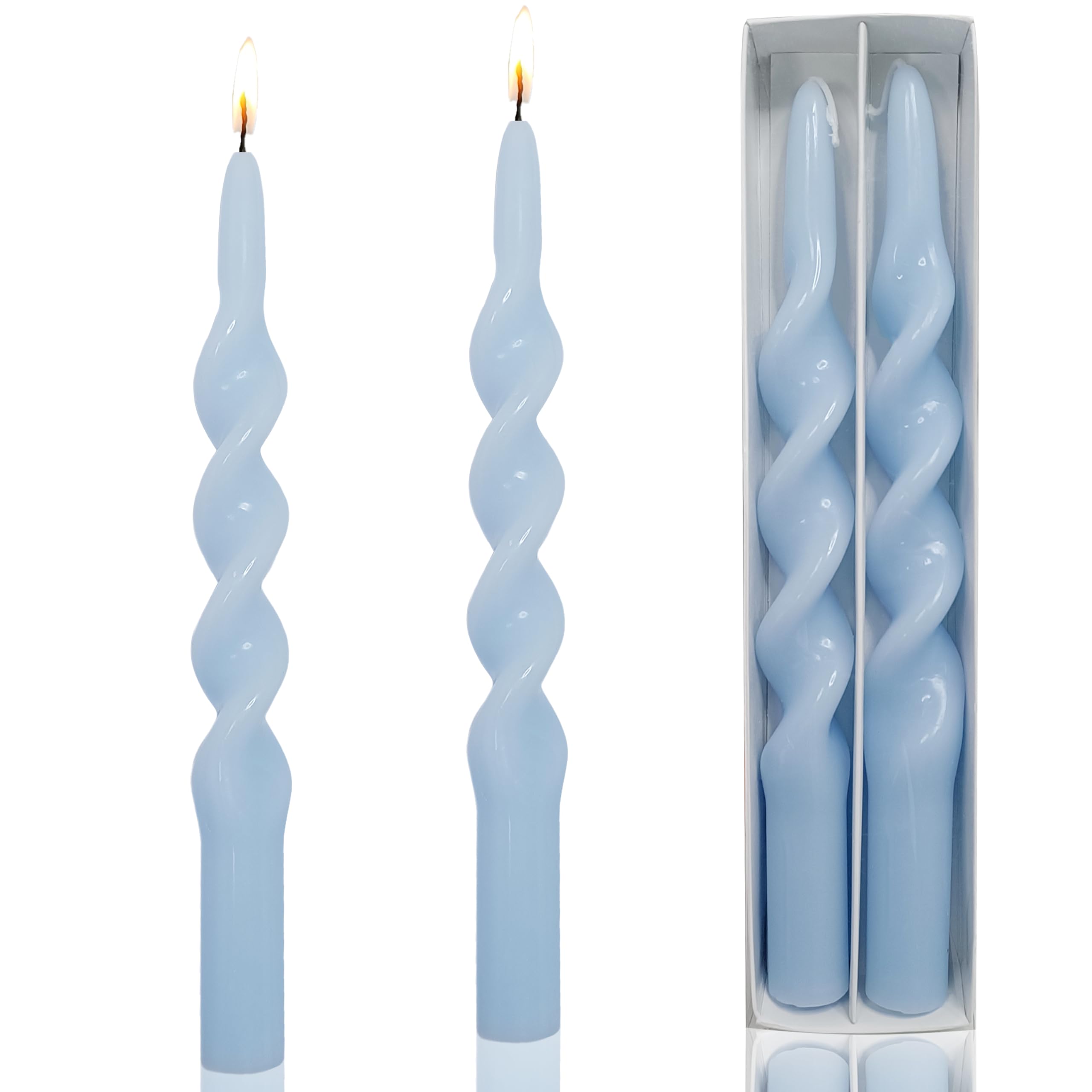 Photo 1 of 10 Inch Light Blue Spiral Taper Candles Unscented Smokeless Candles 2 Pack Hand Poured Twisted Candle for Dinner Coastal Wedding Home Decor Meditation Space Yoga